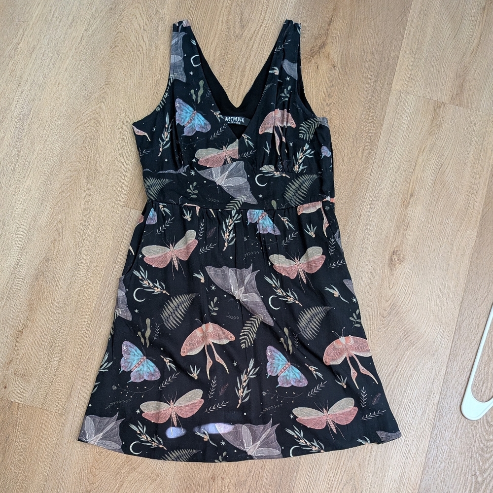 Disturbia Black Dress with Pastel Butterfly & Moth Motif